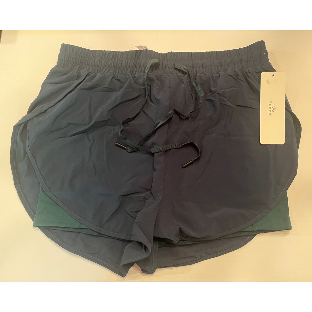 High Waist Running Shorts‎ Green 2in1 Quick Dry Elastic Athletic Shorts Sz Large